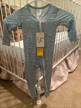 NWT Velvet Fawn Blue Pelican Print One-Piece Footie